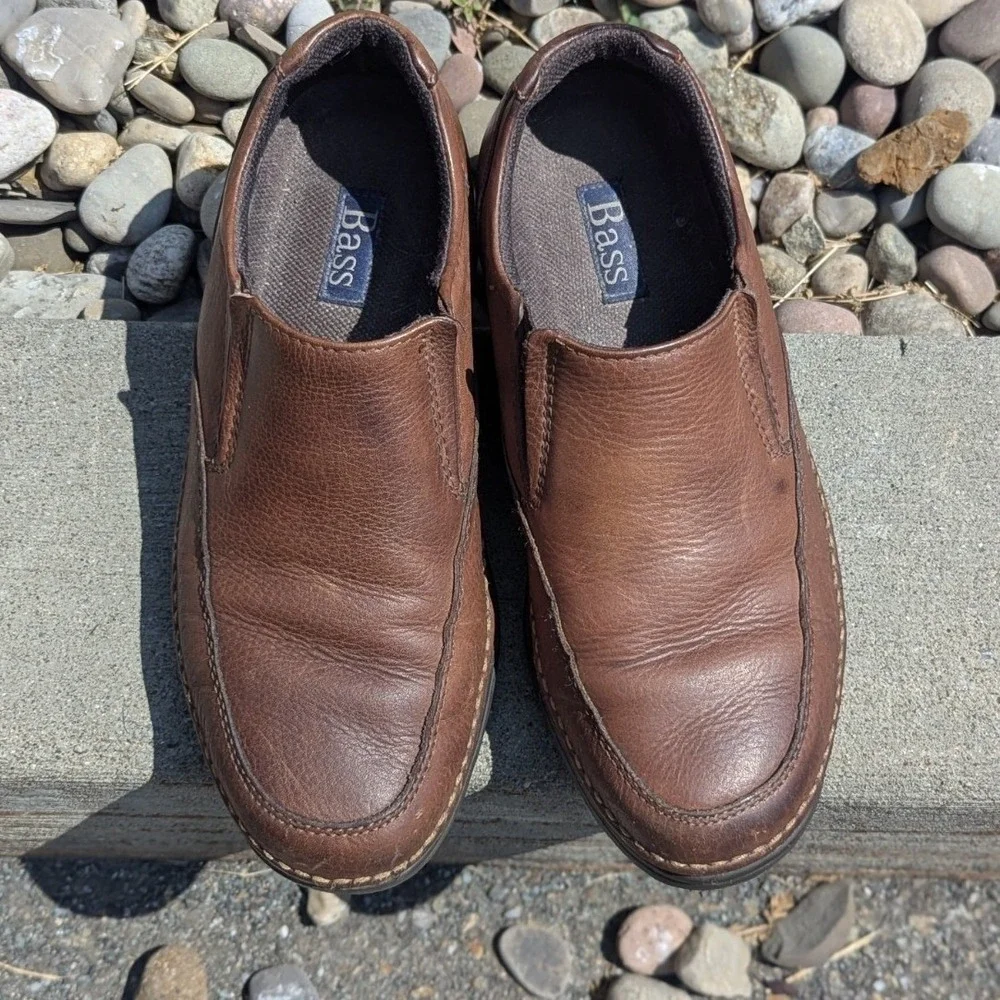 Coastal Bass Samuel Brown Leather Slip On Loafers Comfort Shoes Men's 8.5M